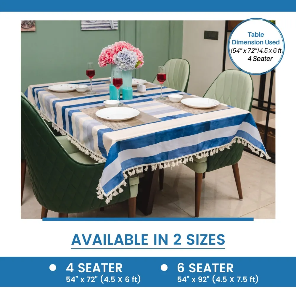 Sicilia Anti Skid & Water resistant Linen textured Premium table cover for dining table - Horizontal Stripes