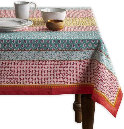 Sicilia : Anti Skid & Water resistant Linen textured table cloth for dining table, table cover for center table  - Multicolor Block