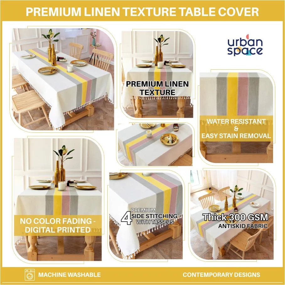 Sicilia : Anti Skid & Water resistant Linen textured table cloth for dining table, table cover for center table  - Multicolor Block