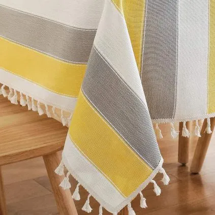 Sicilia : Anti Skid & Water resistant Linen textured table cloth for dining table, table cover for center table  - Vertical Yellow