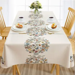 Sicilia Anti Skid & Water resistant Linen textured table cloth for dining table, table cover for center table  - White Paisley