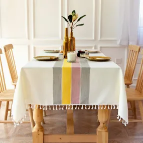 Sicilia : Anti Skid & Water resistant Linen textured table cloth for dining table, table cover for center table  -Yellow Grey