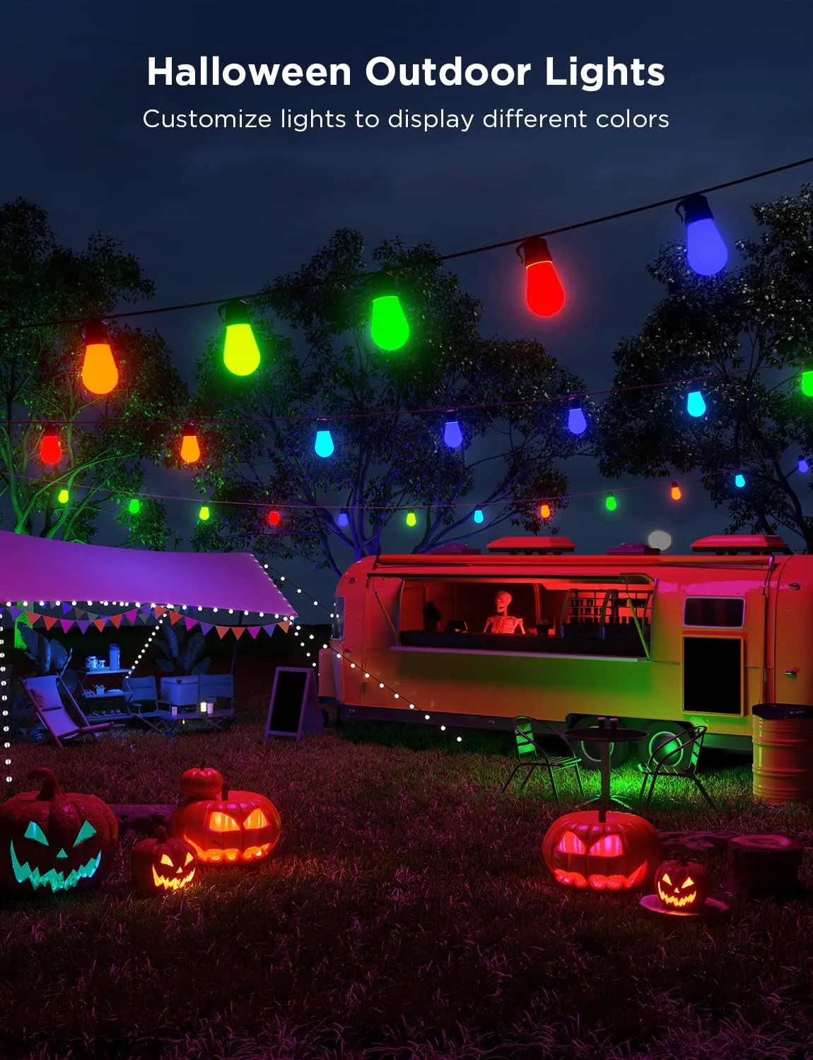 Smart Outdoor String Lights H7021, RGBIC Warm White 96Ft (2 Ropes of 48Ft) LED Bulbs for Halloween Decorations, Christmas, Wifi Patio Lights Work with Alexa, Google, APP Control, IP65 Waterproof