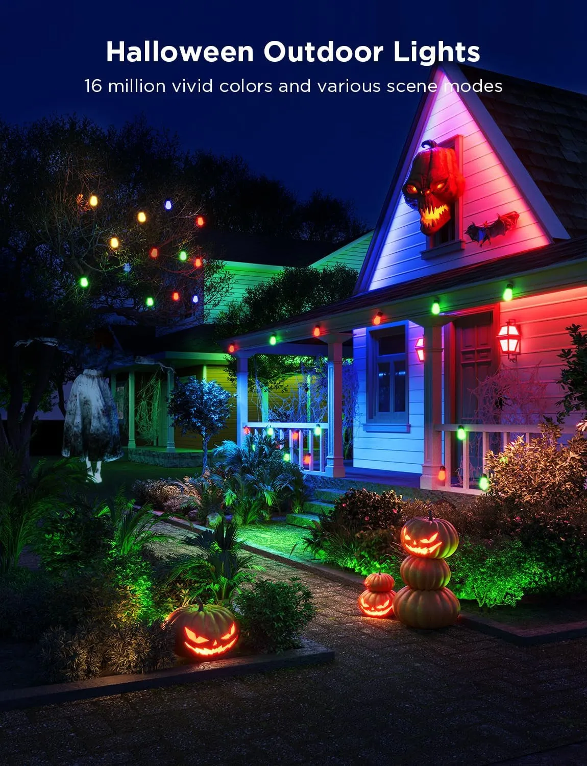 Smart Outdoor String Lights H7021, RGBIC Warm White 96Ft (2 Ropes of 48Ft) LED Bulbs for Halloween Decorations, Christmas, Wifi Patio Lights Work with Alexa, Google, APP Control, IP65 Waterproof