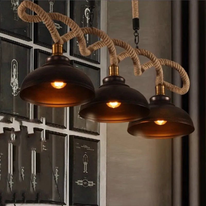 Sophie's Rustic 3-Light Island Pendant with Beige Hemp Rope Shade for Restaurant Suspension Light