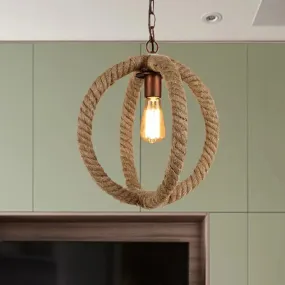 Spherical Hemp Rope Pendant Light: Industrial Chic Kitchen Ceiling Fixture in Beige