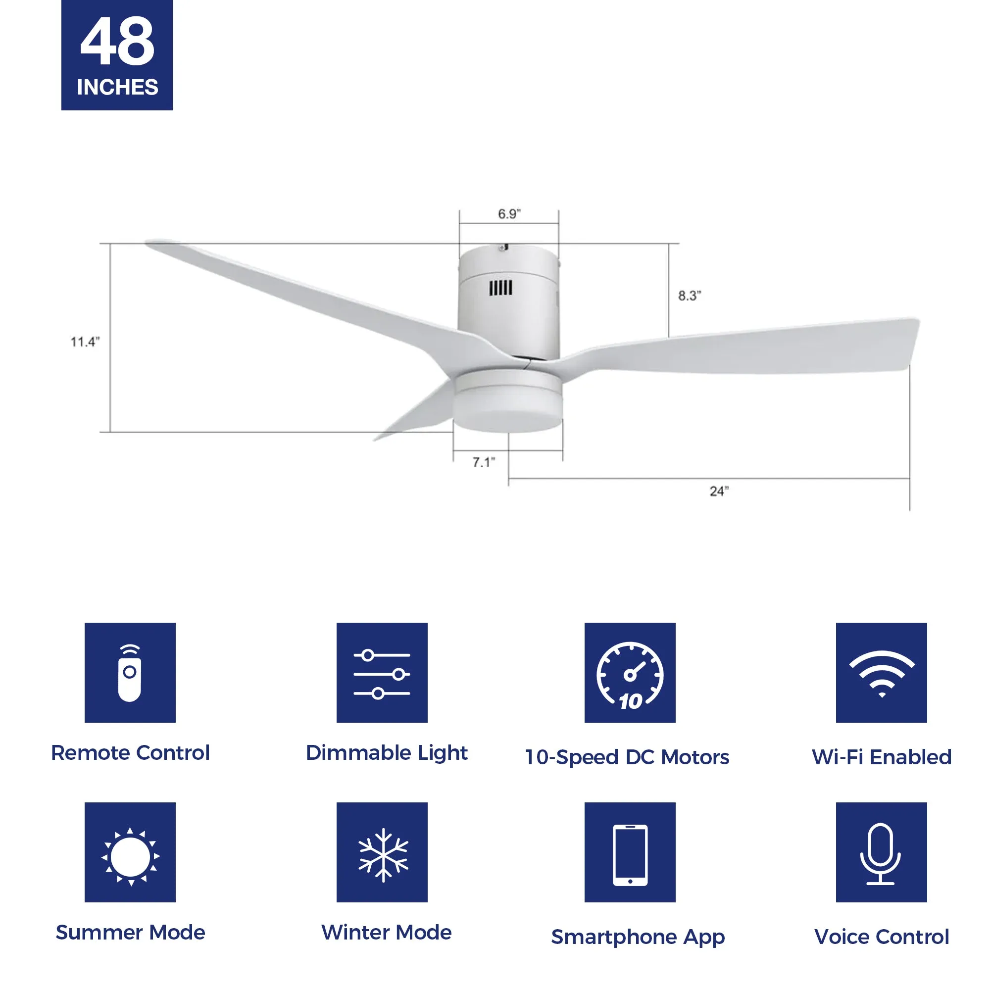 Striver Low Profile Smart Fan with LED light and Remote 48 Inch