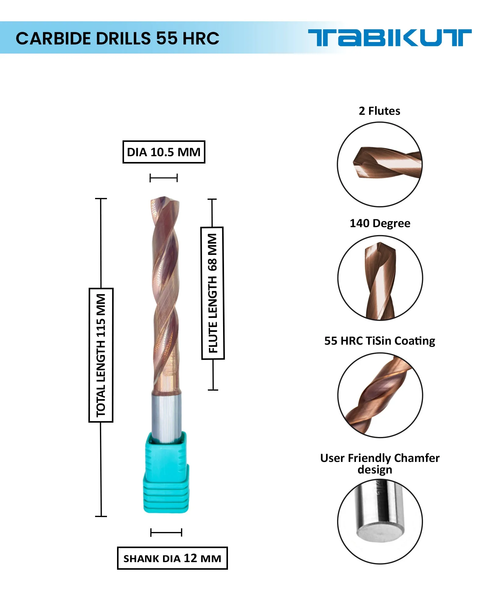 Tabikut drill 10 mm to 10.5 mm pack of 1 (1 piece as per size choosen ) (Copy)