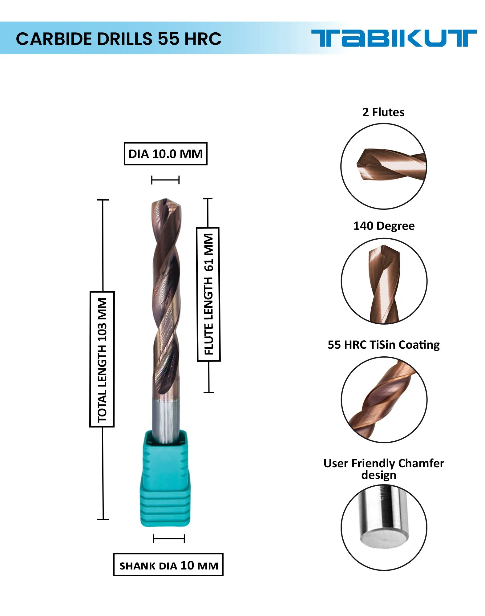 Tabikut drill 10 mm to 10.5 mm pack of 1 (1 piece as per size choosen ) (Copy)