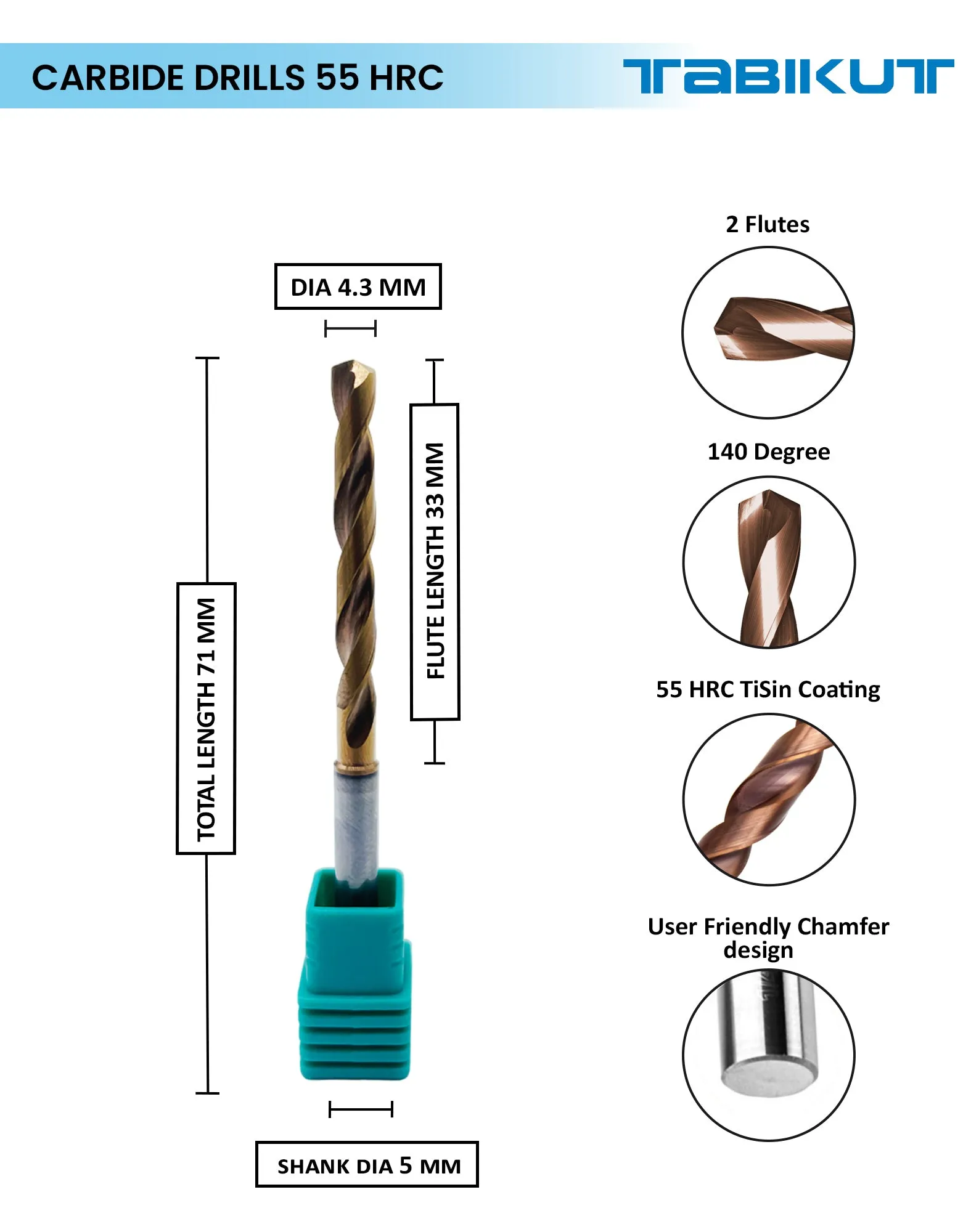 Tabikut drill 4 mm to 4.9 mm pack of 1 (1 piece as per size choosen )