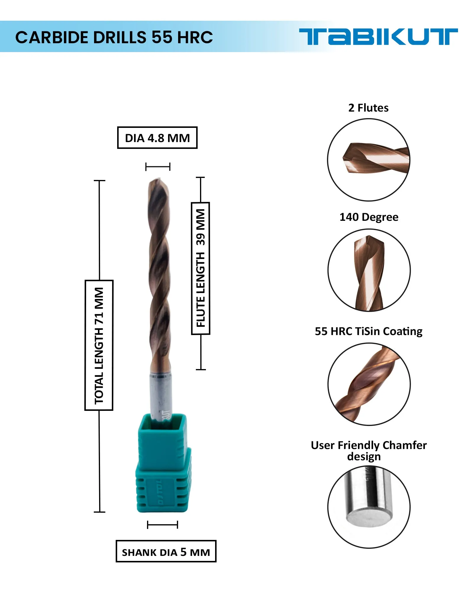 Tabikut drill 4 mm to 4.9 mm pack of 1 (1 piece as per size choosen )