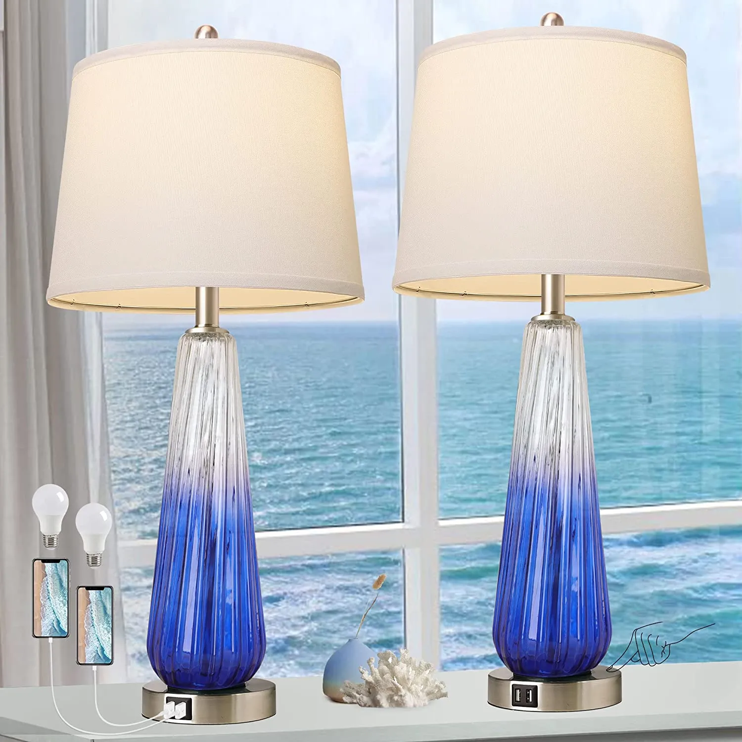 Table Lamps Set of 2 with Touch Control, 3-Way Dimmable