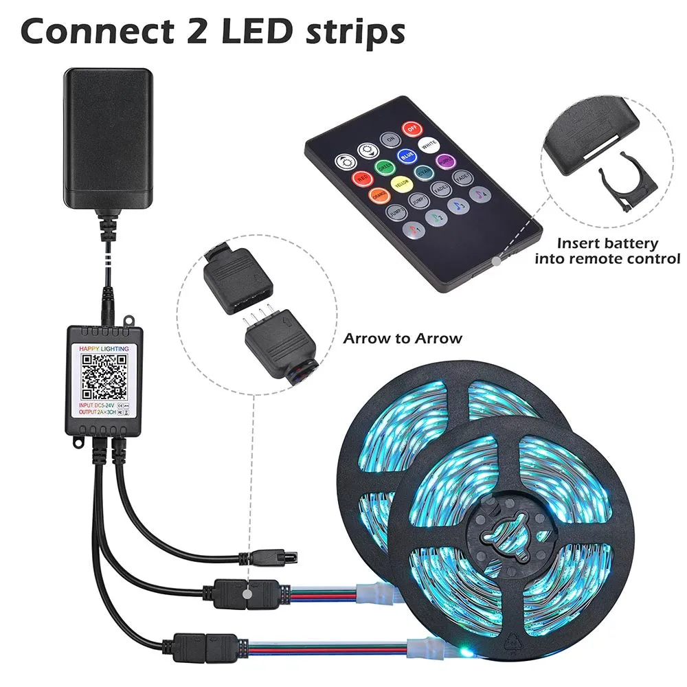 TheLAShop 16ft Color Changing LED Strip Light Bluetooth App Music Remote