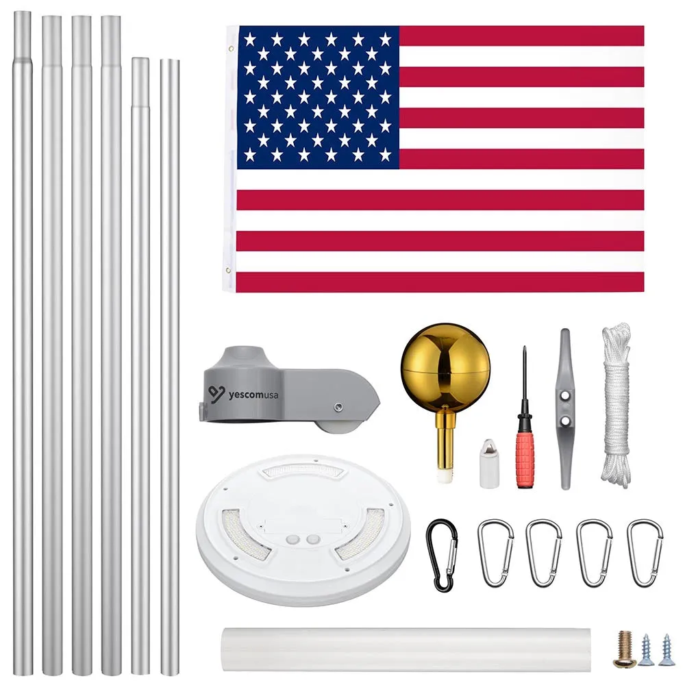 TheLAShop 30ft Sectional Flagpole Kit with Light Solar Powered