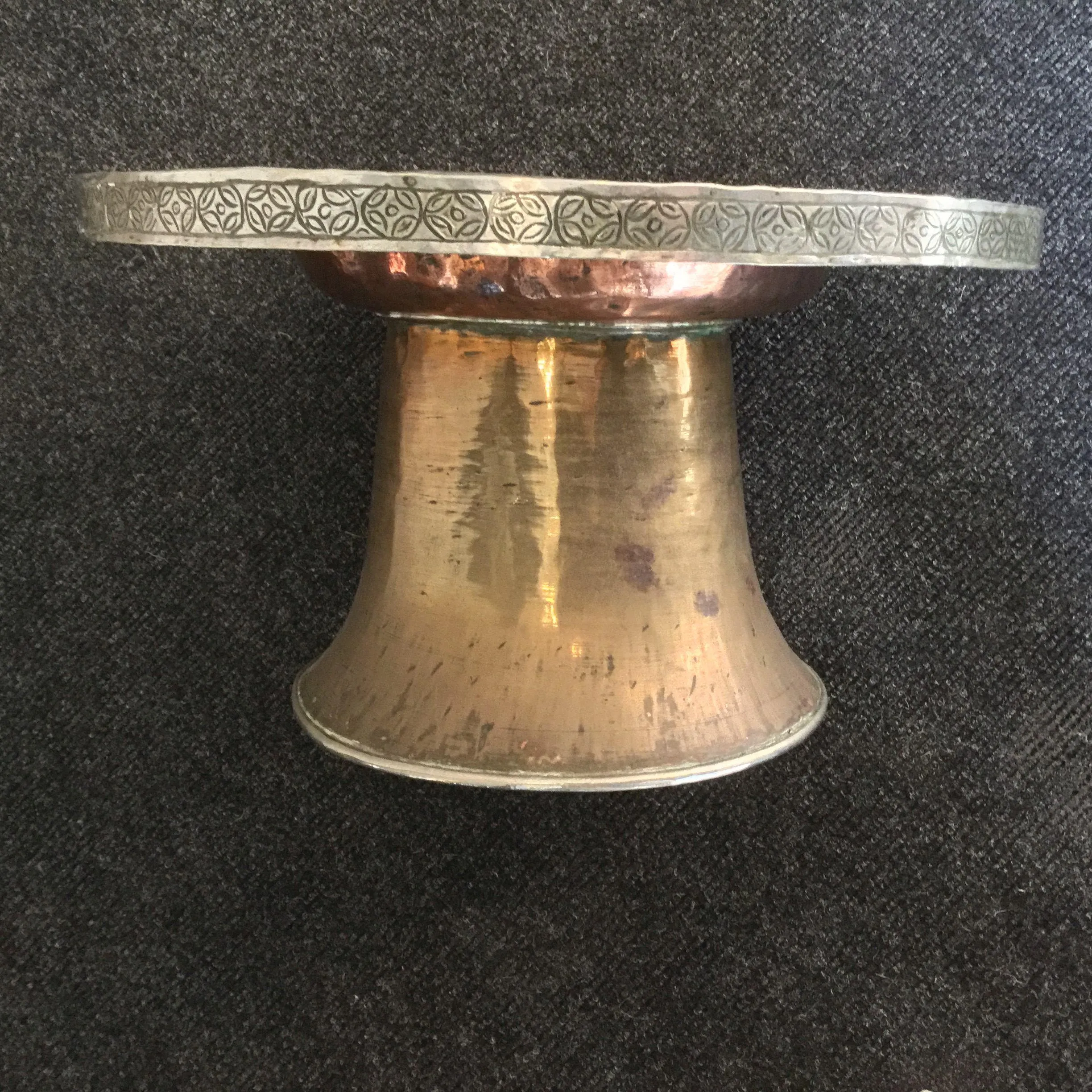 Tibetan Brass and Copper Tazza - Silver Plated Rim