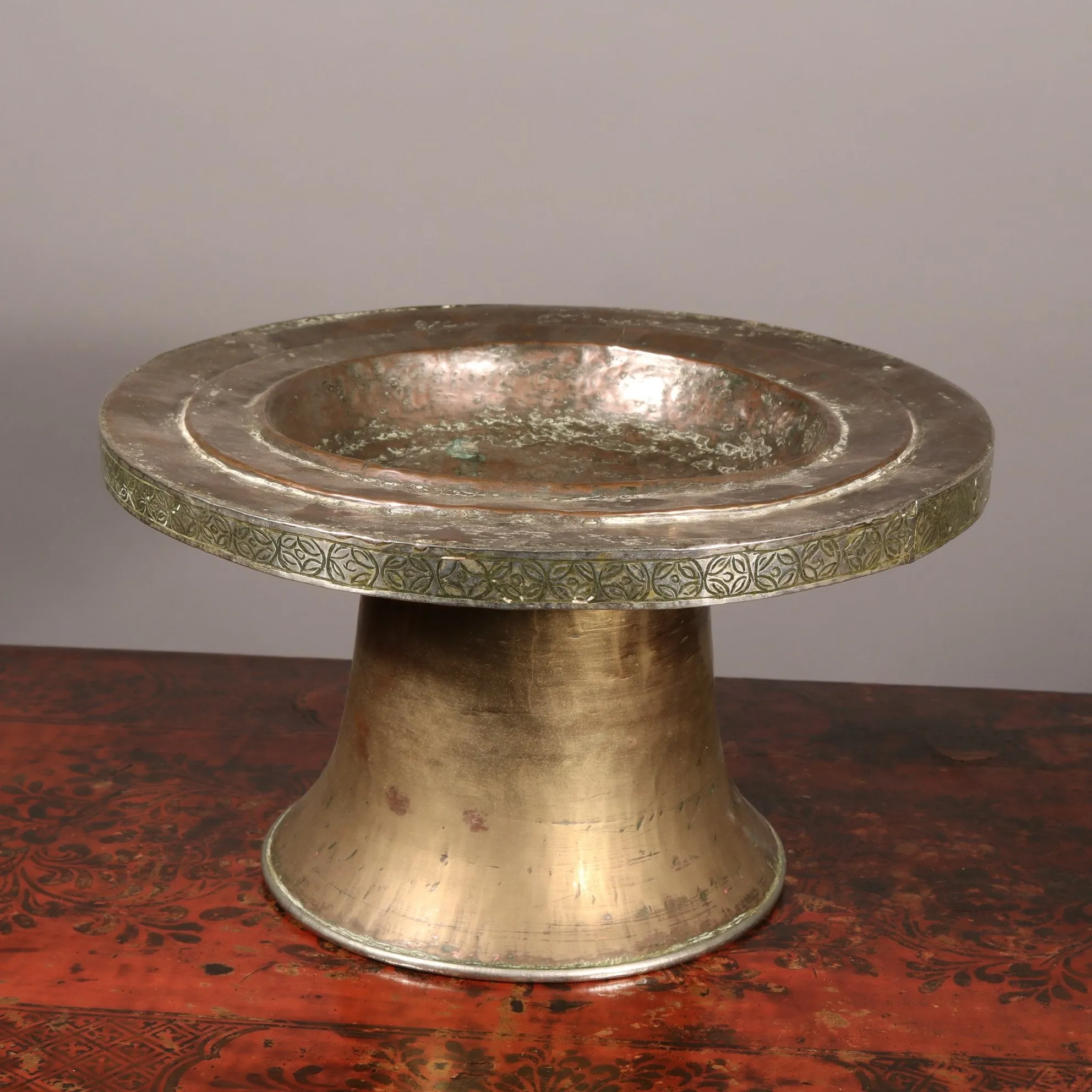 Tibetan Brass and Copper Tazza - Silver Plated Rim