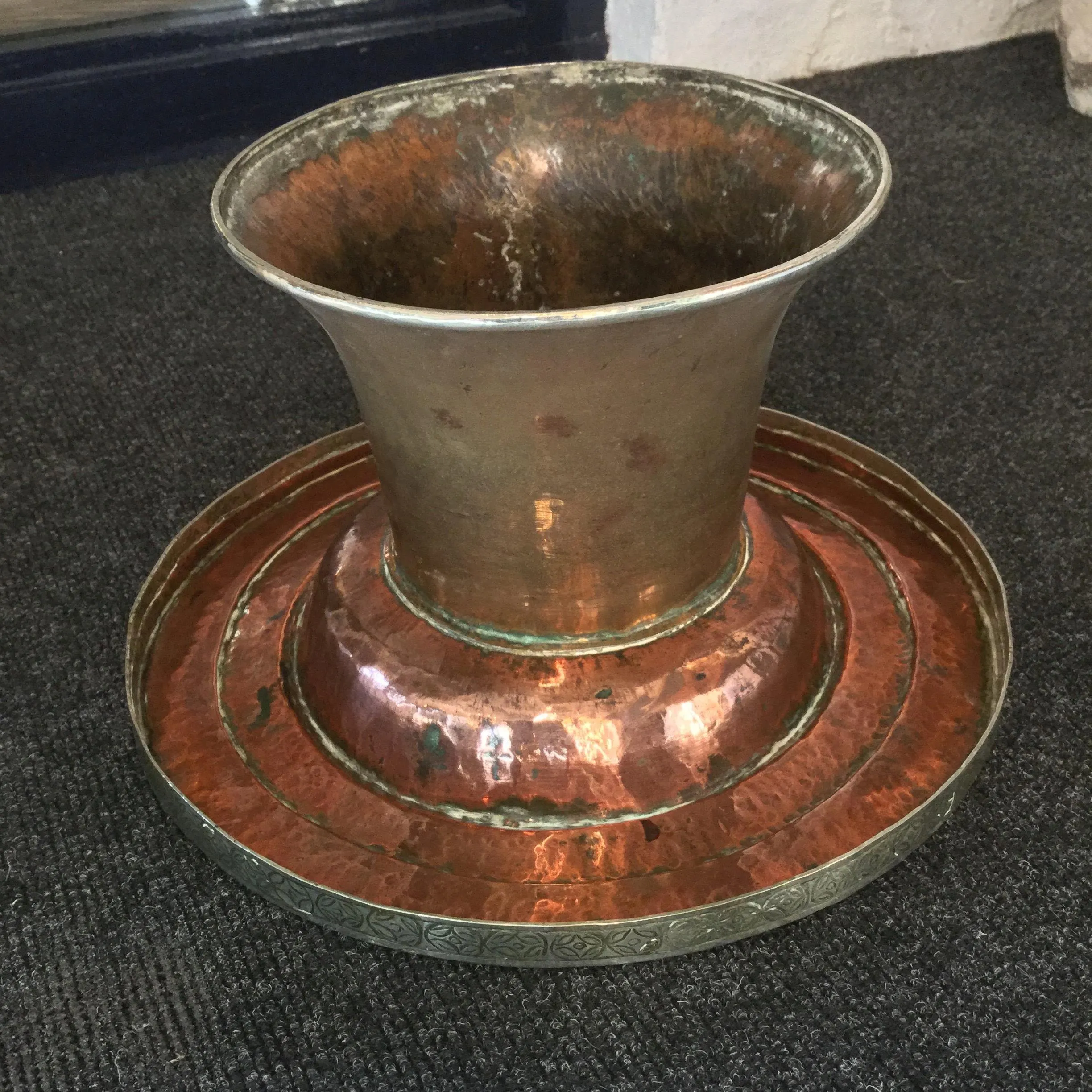 Tibetan Brass and Copper Tazza - Silver Plated Rim