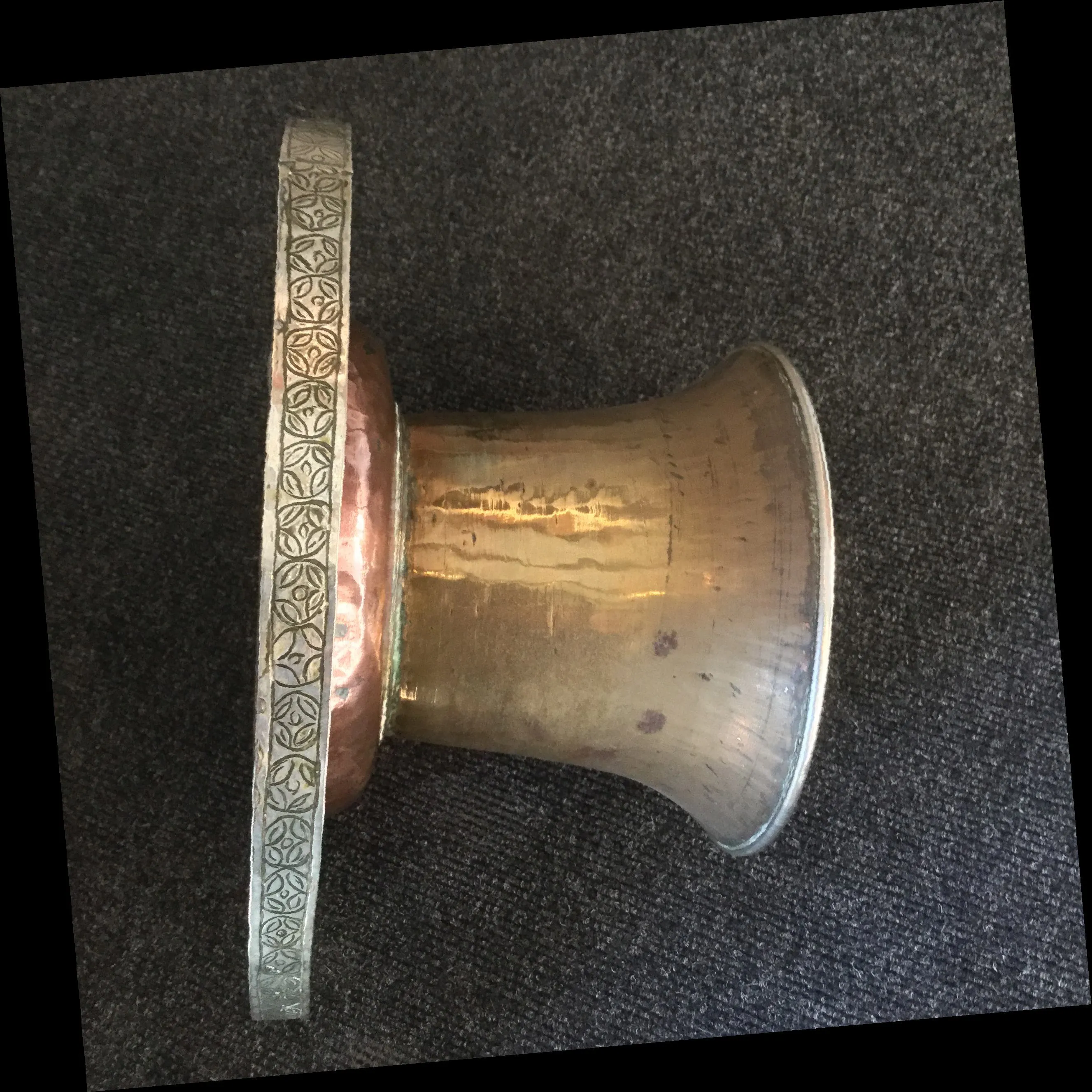 Tibetan Brass and Copper Tazza - Silver Plated Rim