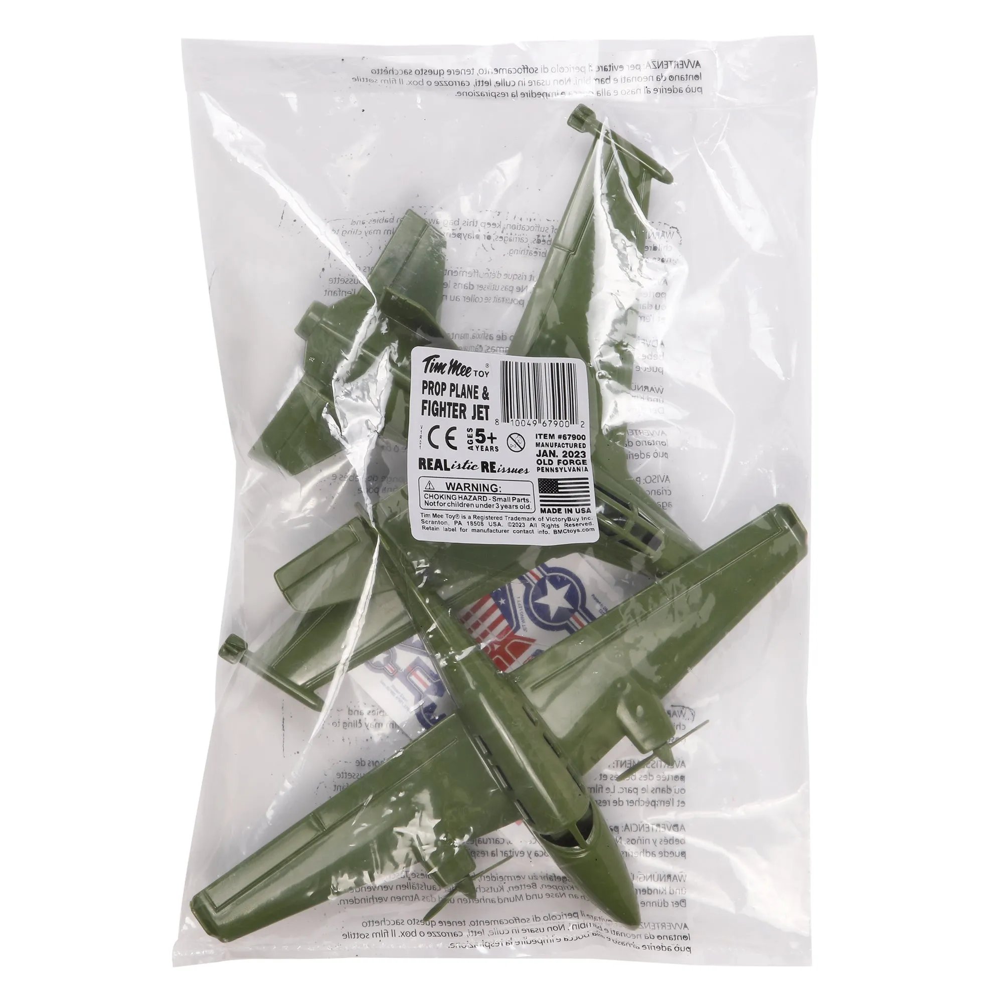 TimMee Prop Plane and Fighter Jet - 2pc OD Green Plastic Army Men Air Support