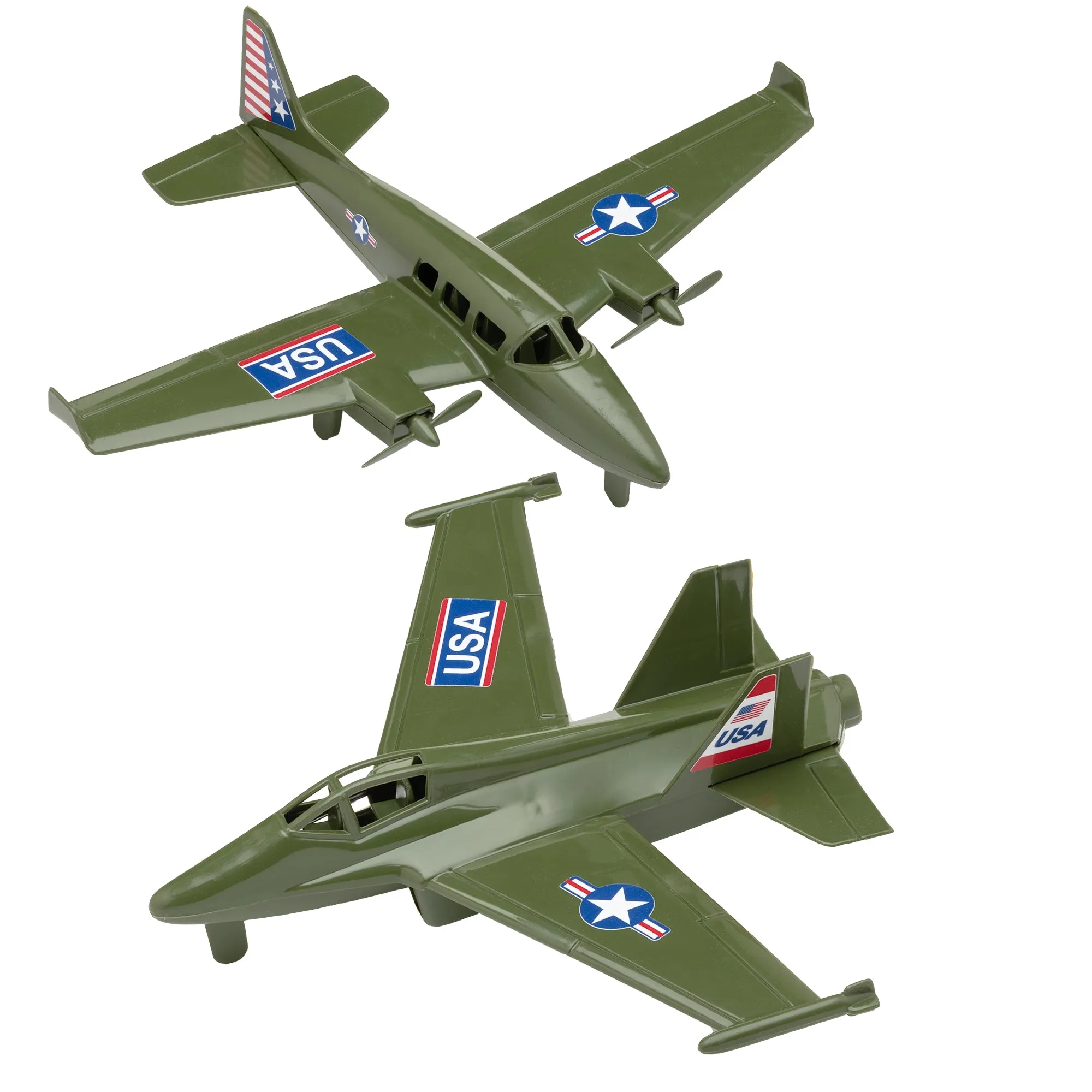 TimMee Prop Plane and Fighter Jet - 2pc OD Green Plastic Army Men Air Support