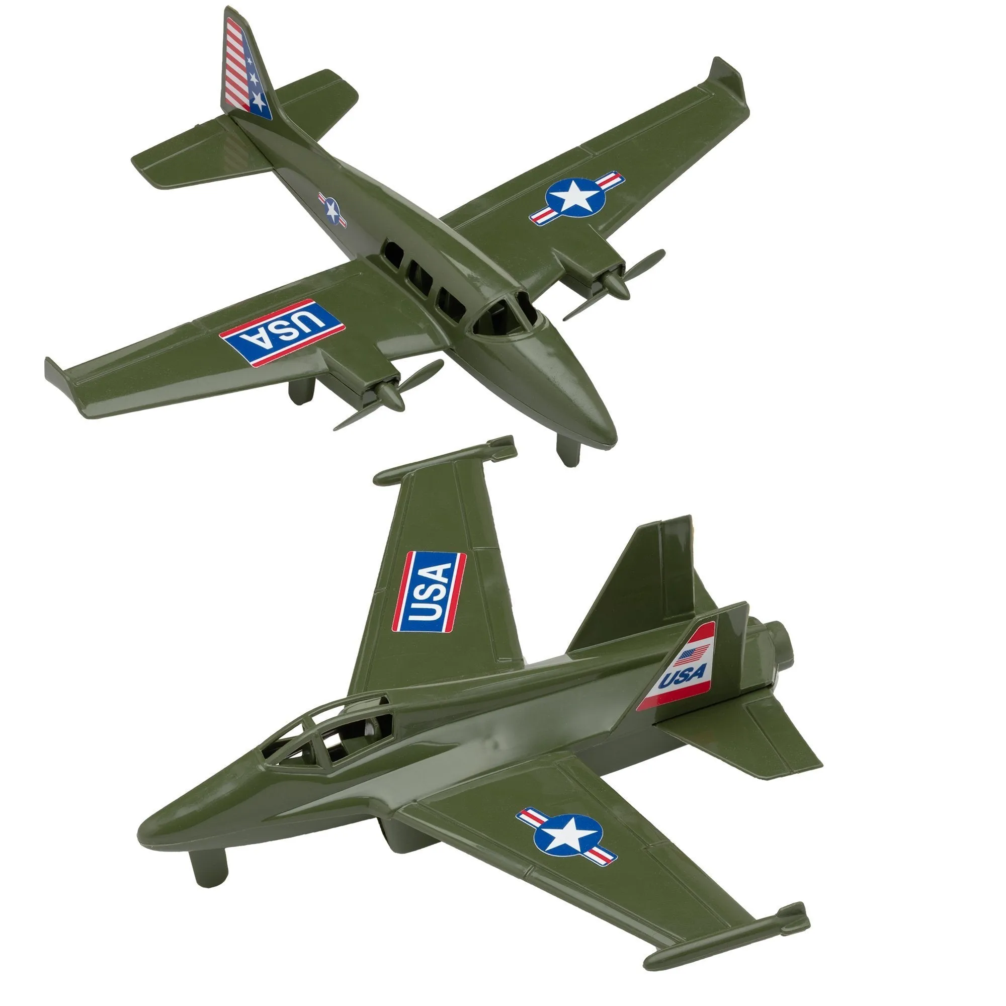 TimMee Prop Plane and Fighter Jet - 2pc Olive Green Plastic Army Men Air Support