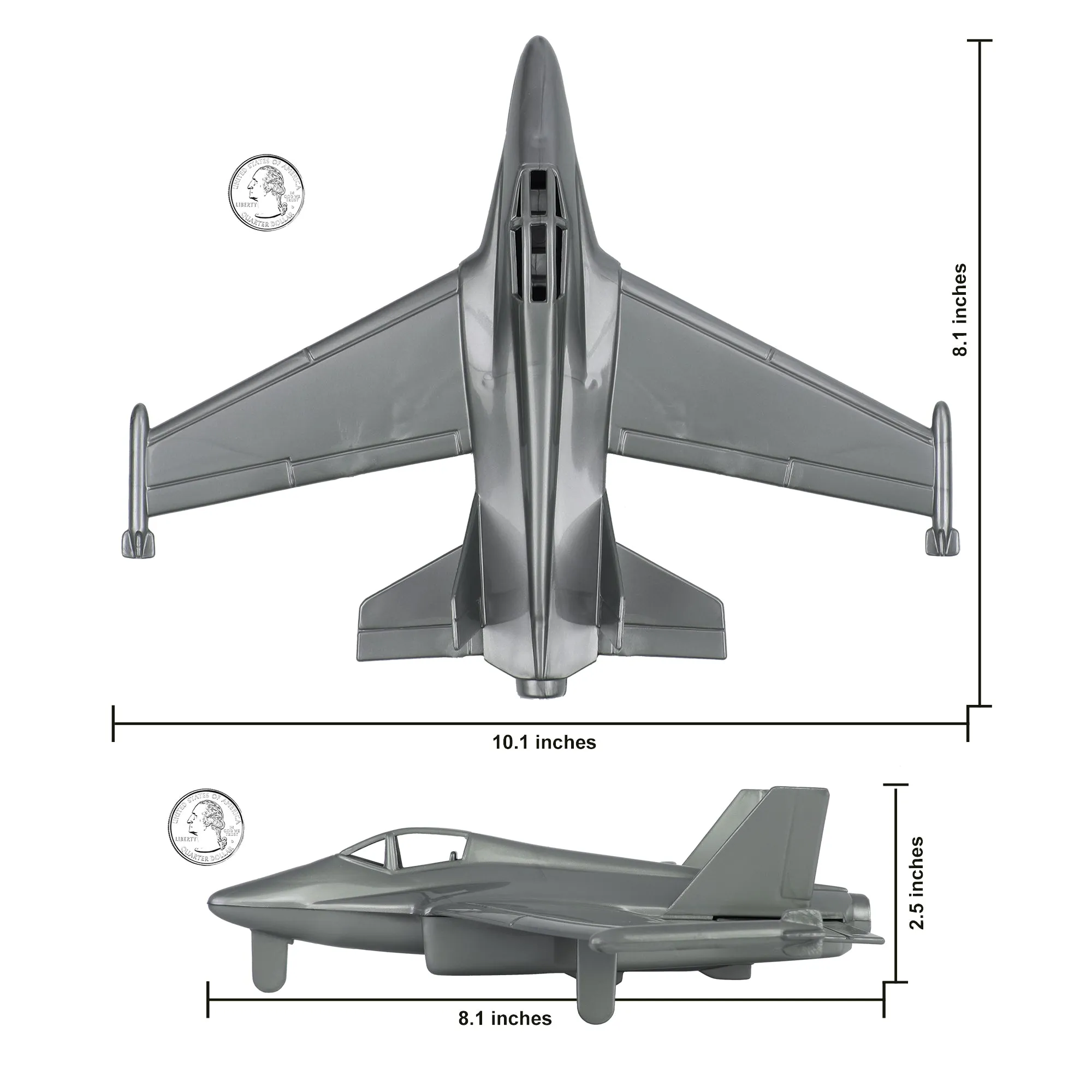 TimMee Prop Plane and Fighter Jet - 2pc Silver Gray Plastic Army Men Air Support