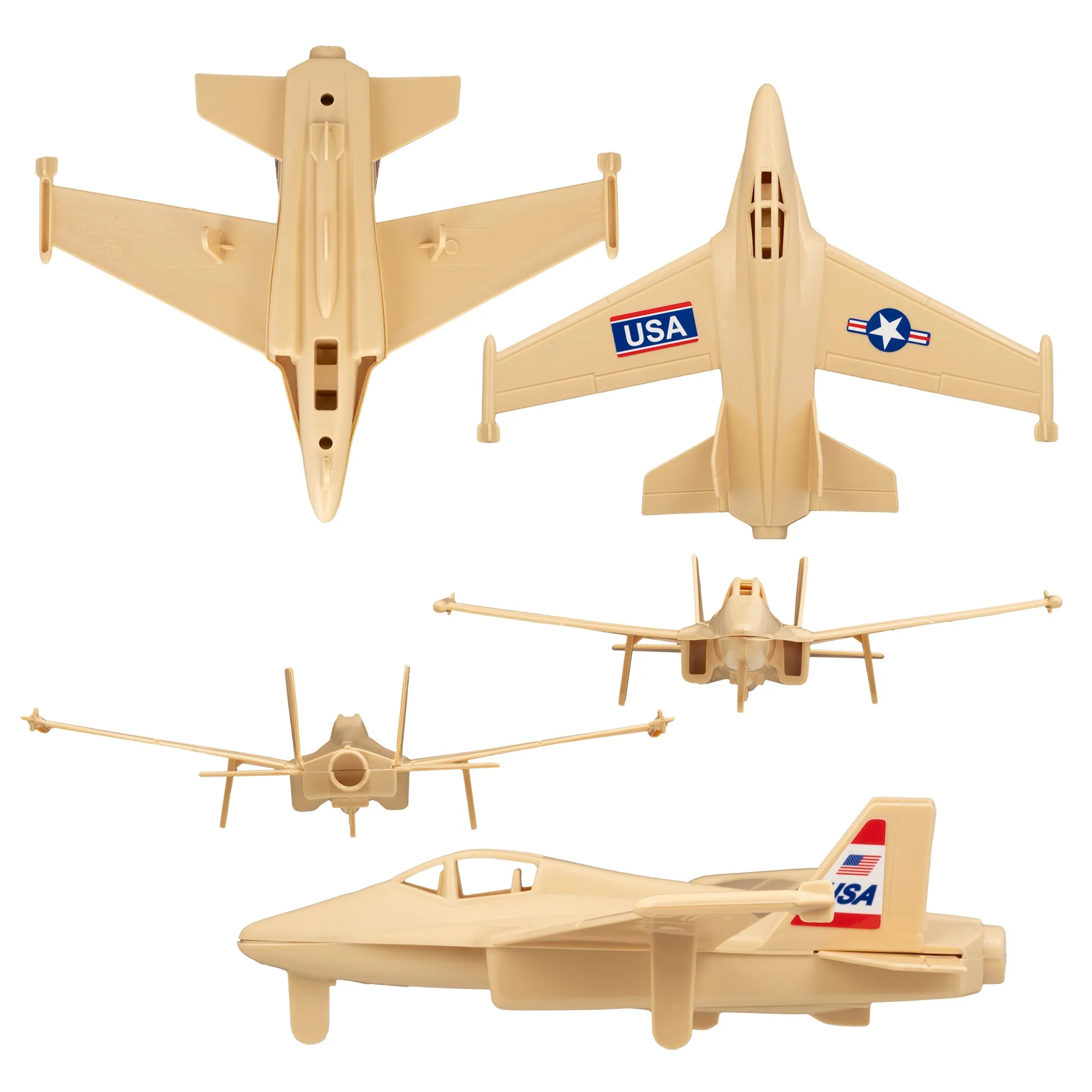 TimMee Prop Plane and Fighter Jet - 2pc Tan Plastic Army Men Air Support US Made