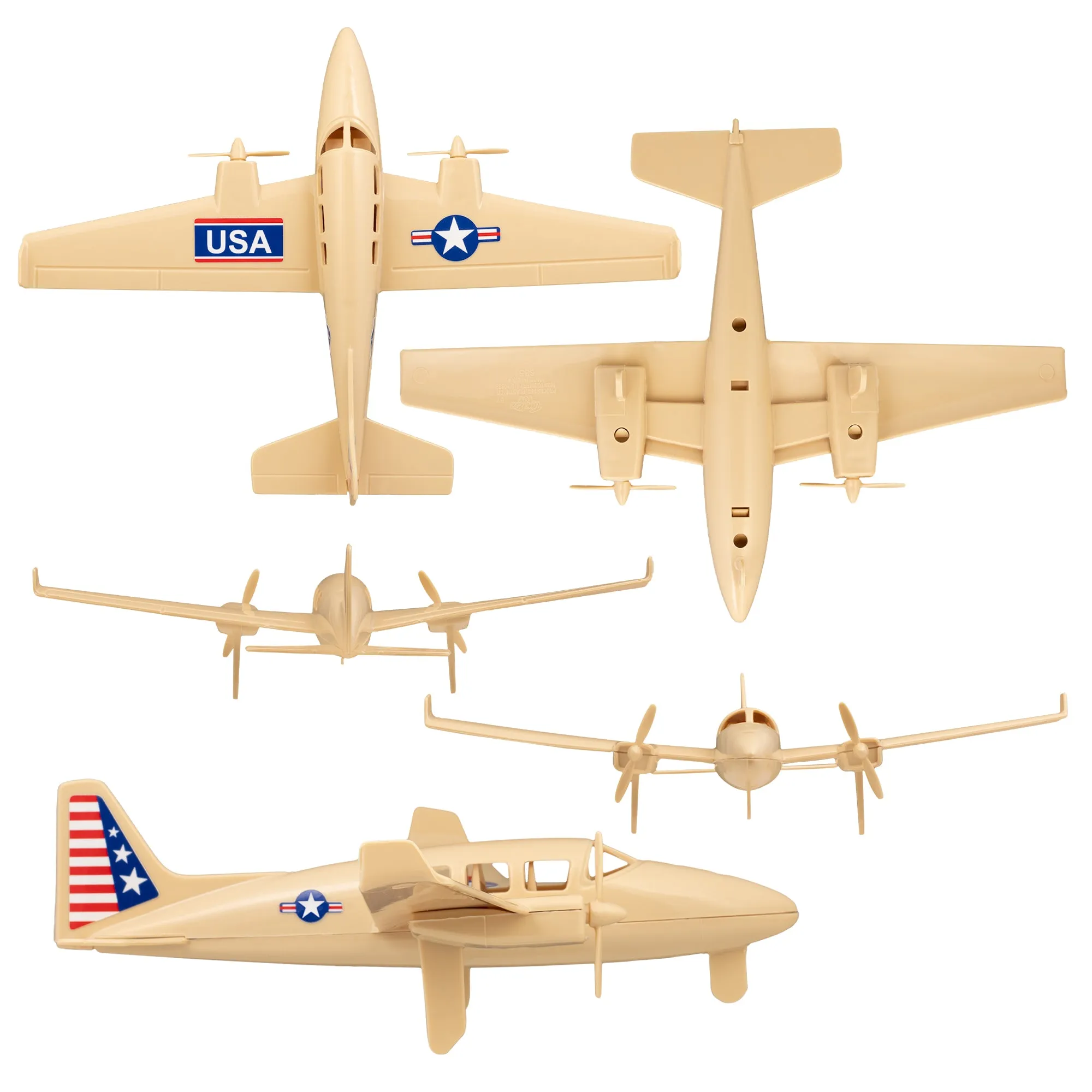 TimMee Prop Plane and Fighter Jet - 2pc Tan Plastic Army Men Air Support US Made