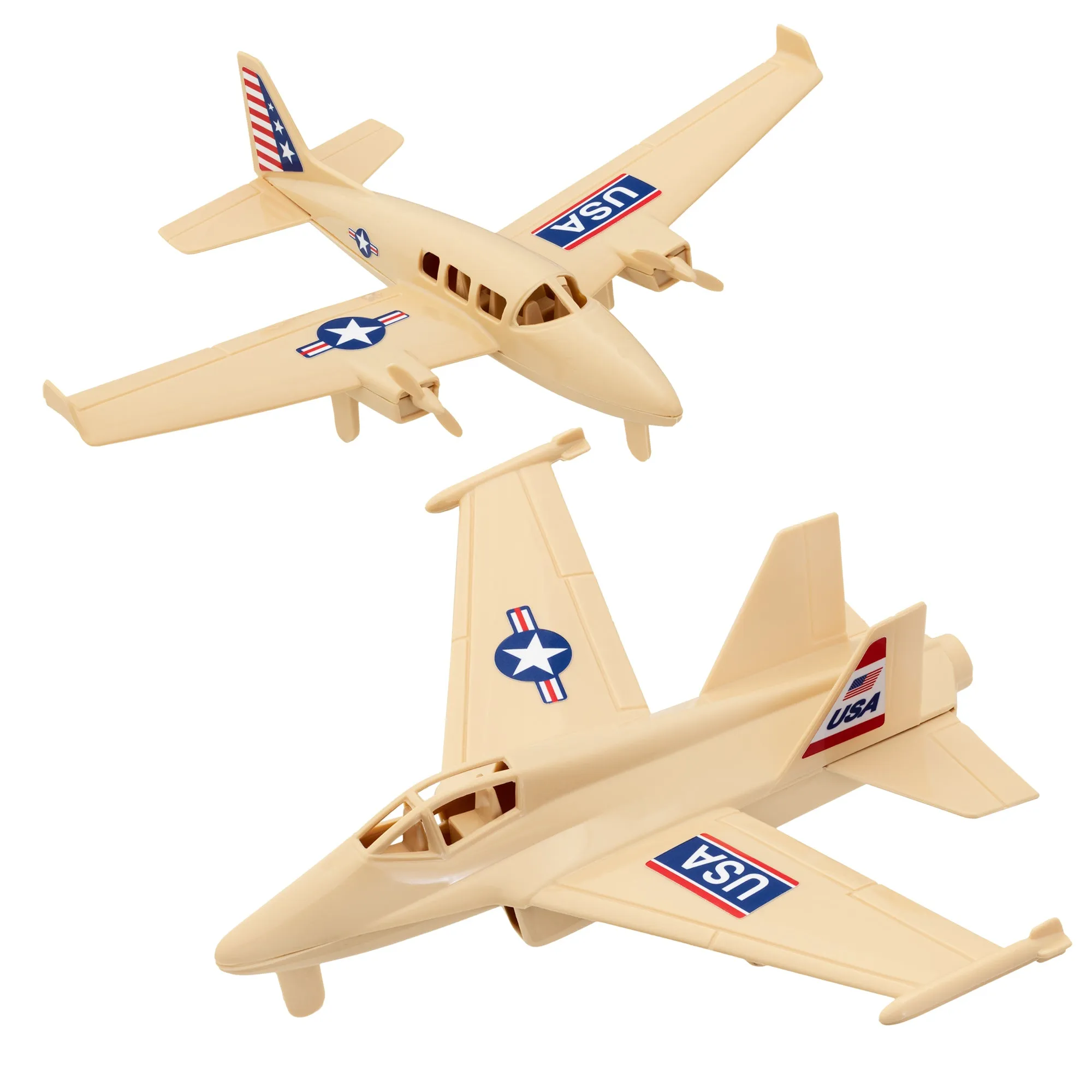 TimMee Prop Plane and Fighter Jet - 2pc Tan Plastic Army Men Air Support US Made