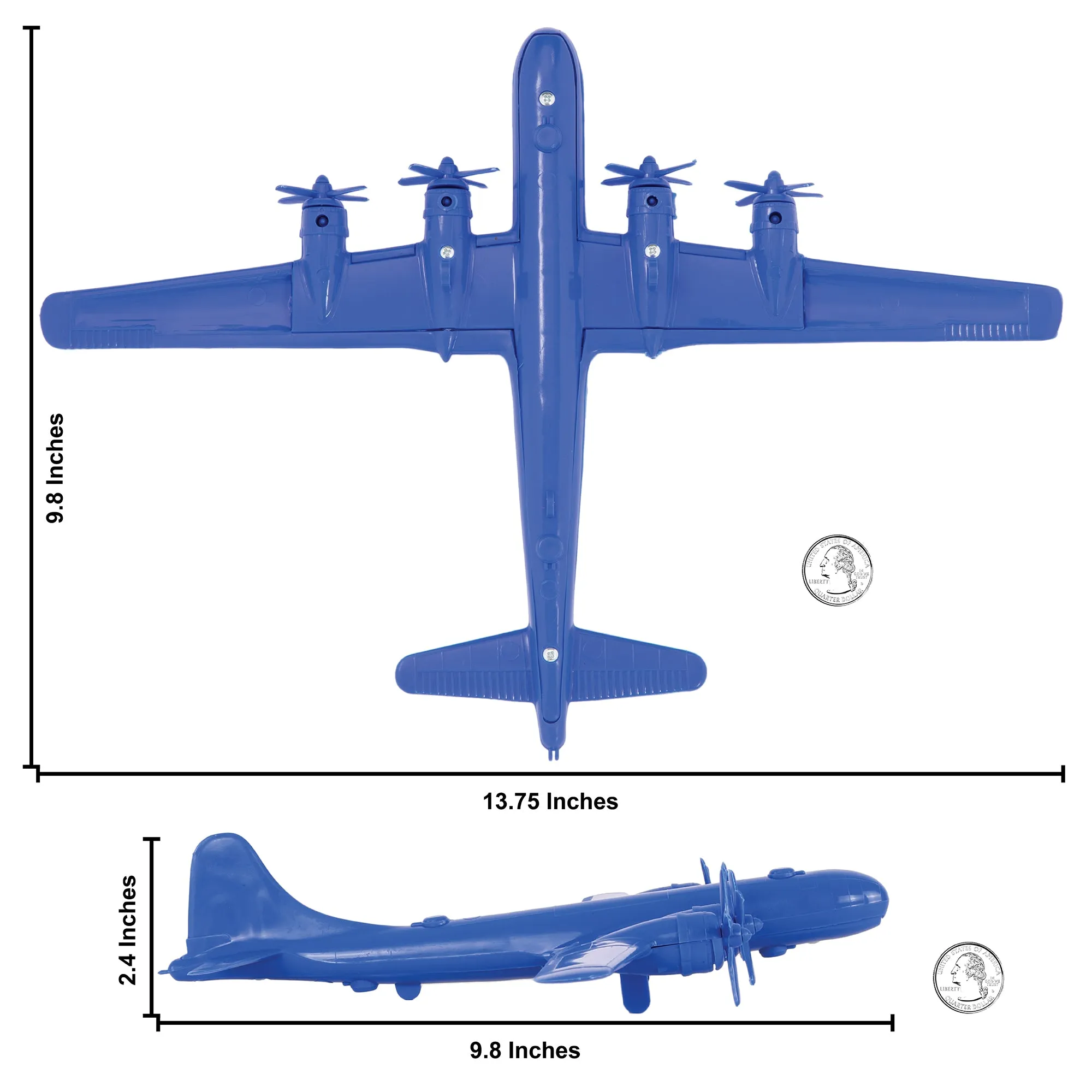 TimMee WW2 B-29 Superfortress Bomber Plane - Blue Plastic Army Men Aircraft