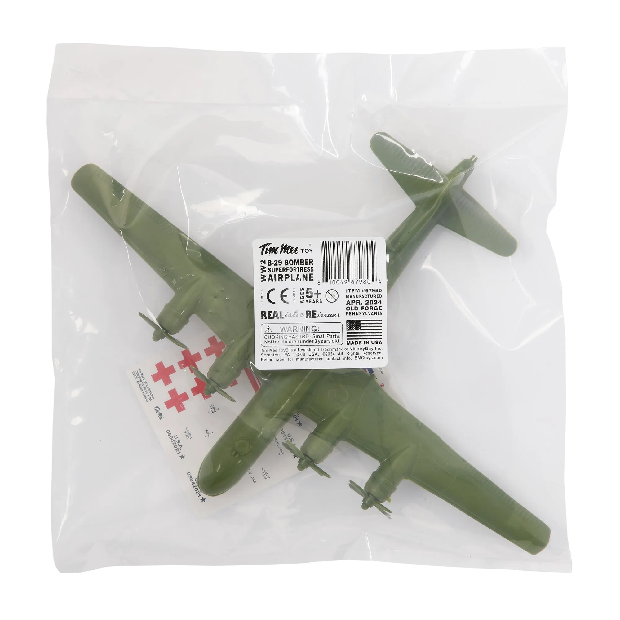 TimMee WW2 B-29 Superfortress Bomber Plane - OD Green Plastic Army Men Aircraft