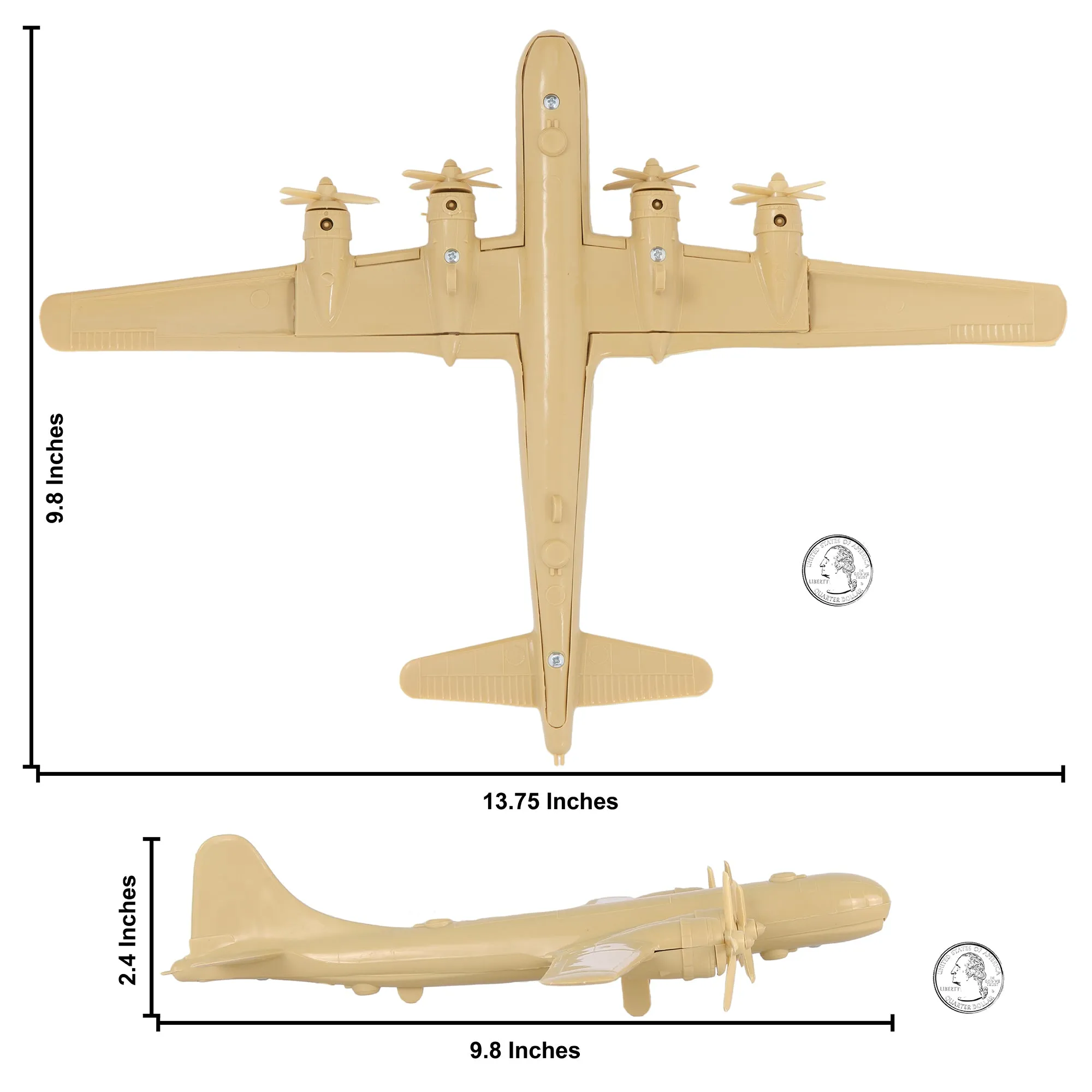 TimMee WW2 B-29 Superfortress Bomber Plane - Tan Plastic Army Men Aircraft