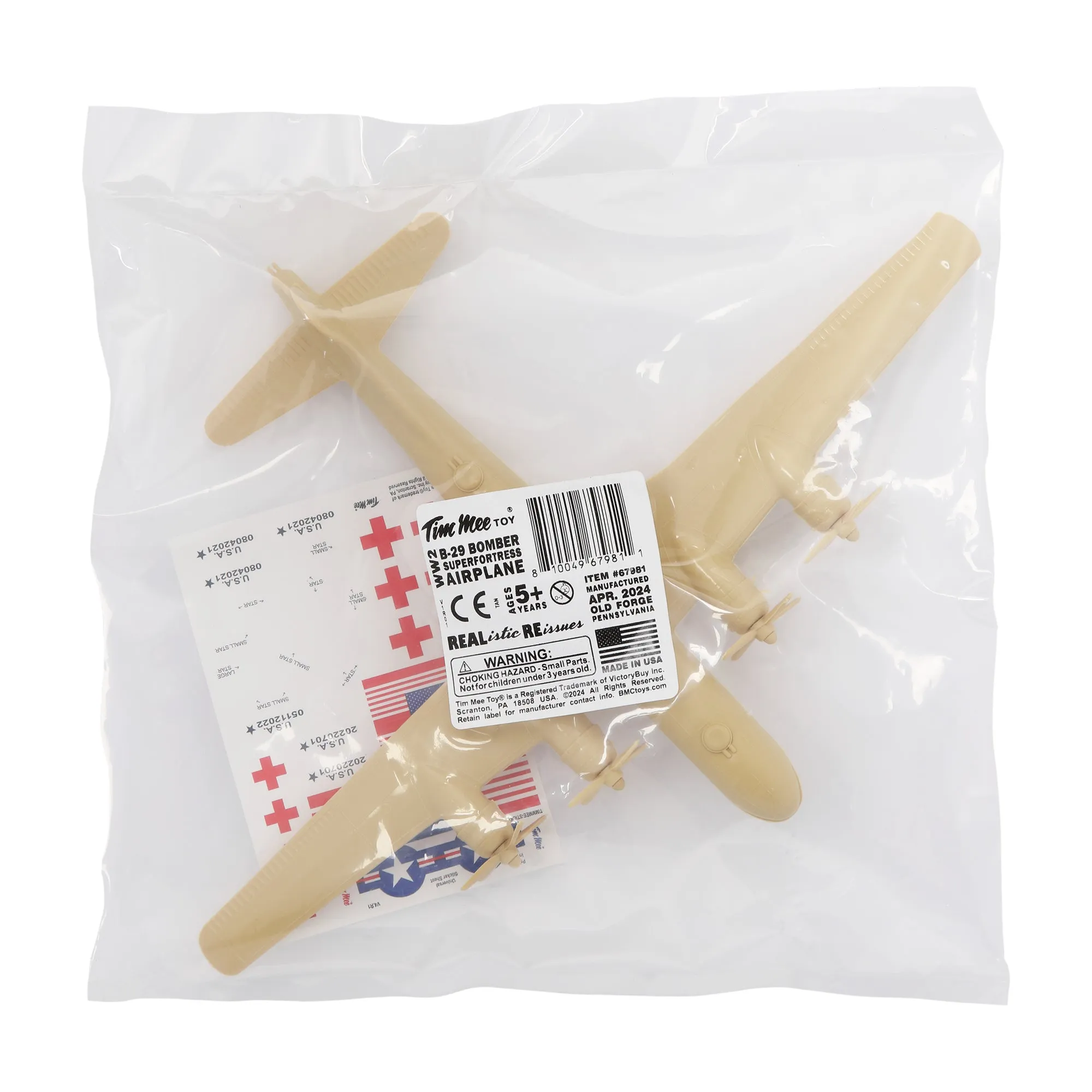 TimMee WW2 B-29 Superfortress Bomber Plane - Tan Plastic Army Men Aircraft