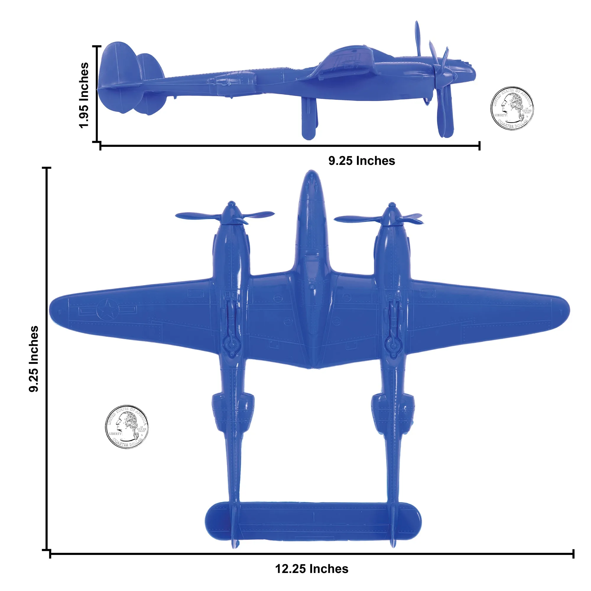 TimMee WW2 P-38 Lightning Fighter Plane - 2pc Blue Plastic Army Men Aircraft