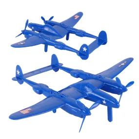 TimMee WW2 P-38 Lightning Fighter Plane - 2pc Blue Plastic Army Men Aircraft