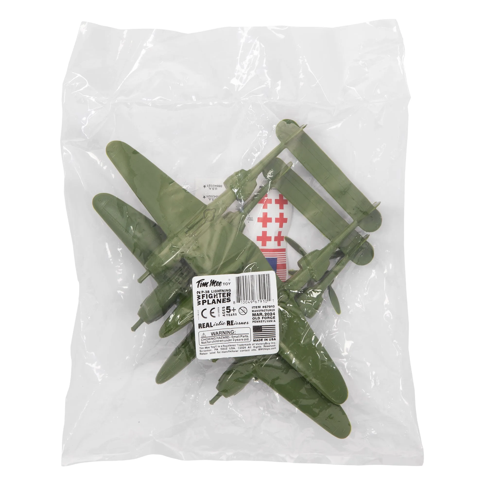 TimMee WW2 P-38 Lightning Fighter Plane - 2pc OD Green Plastic Army Men Aircraft