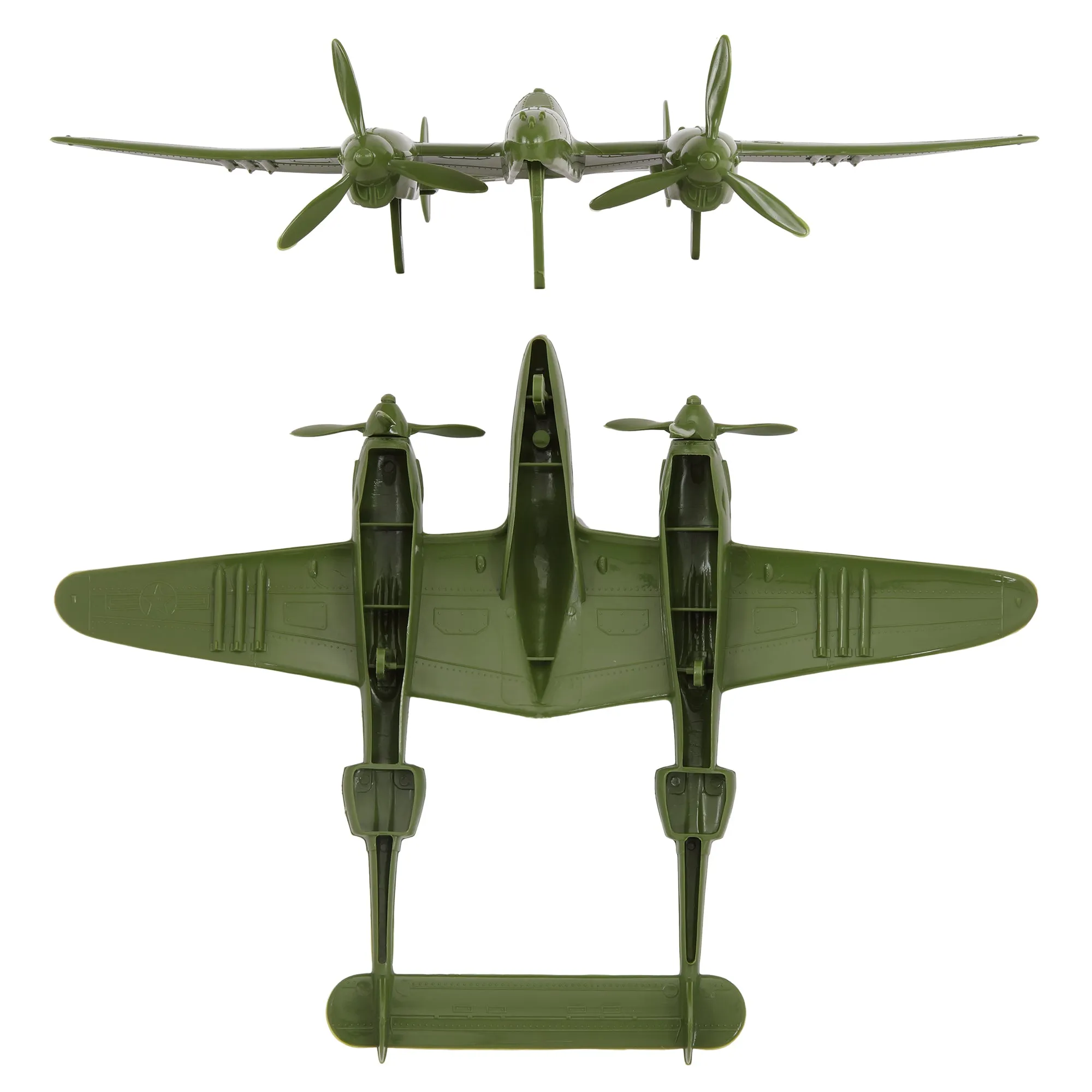 TimMee WW2 P-38 Lightning Fighter Plane - 2pc OD Green Plastic Army Men Aircraft