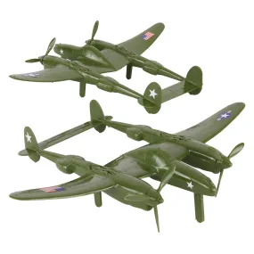 TimMee WW2 P-38 Lightning Fighter Plane - 2pc OD Green Plastic Army Men Aircraft