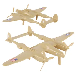 TimMee WW2 P-38 Lightning Fighter Plane - 2pc Tan Plastic Army Men Aircraft