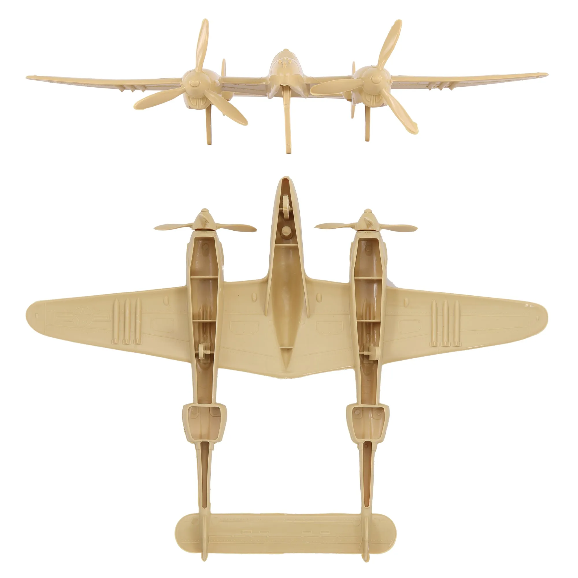 TimMee WW2 P-38 Lightning Fighter Plane - 2pc Tan Plastic Army Men Aircraft