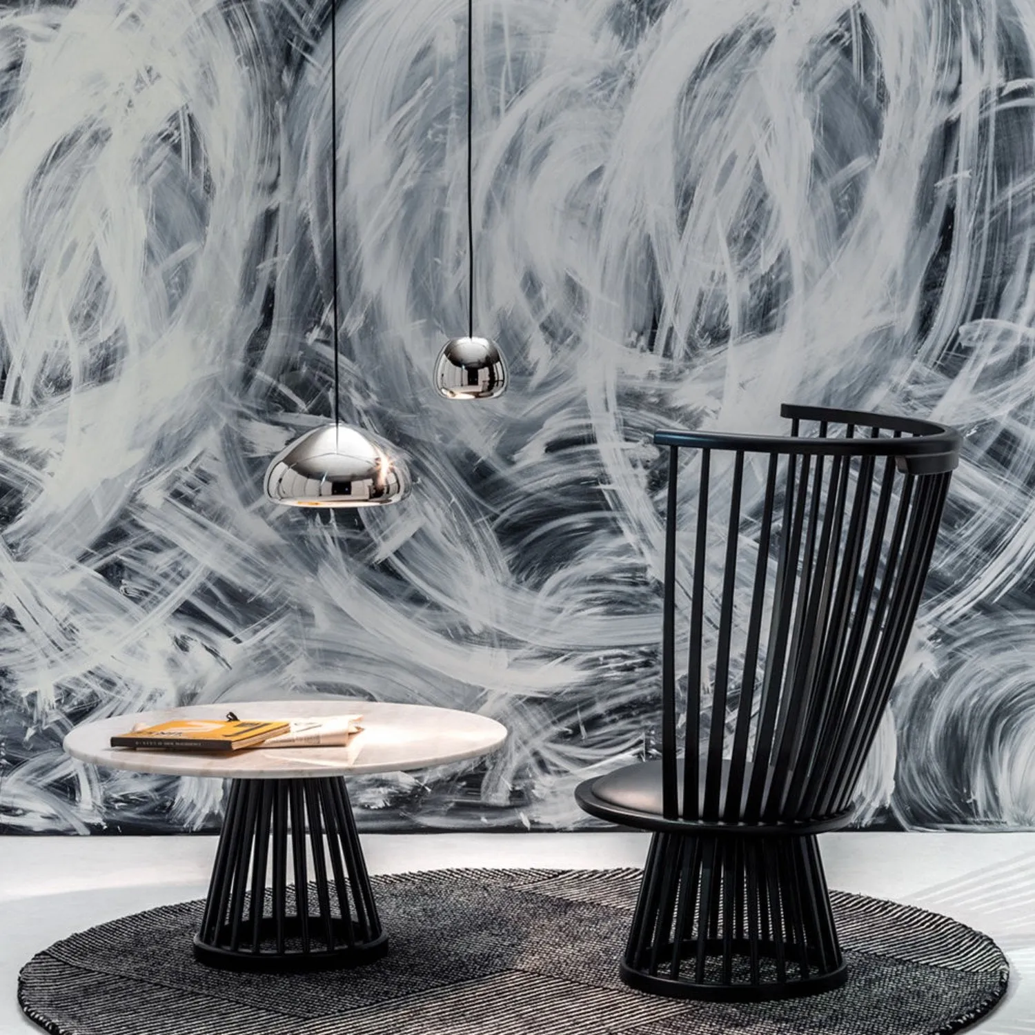 tom dixon | fan coffee table | black base   white marble