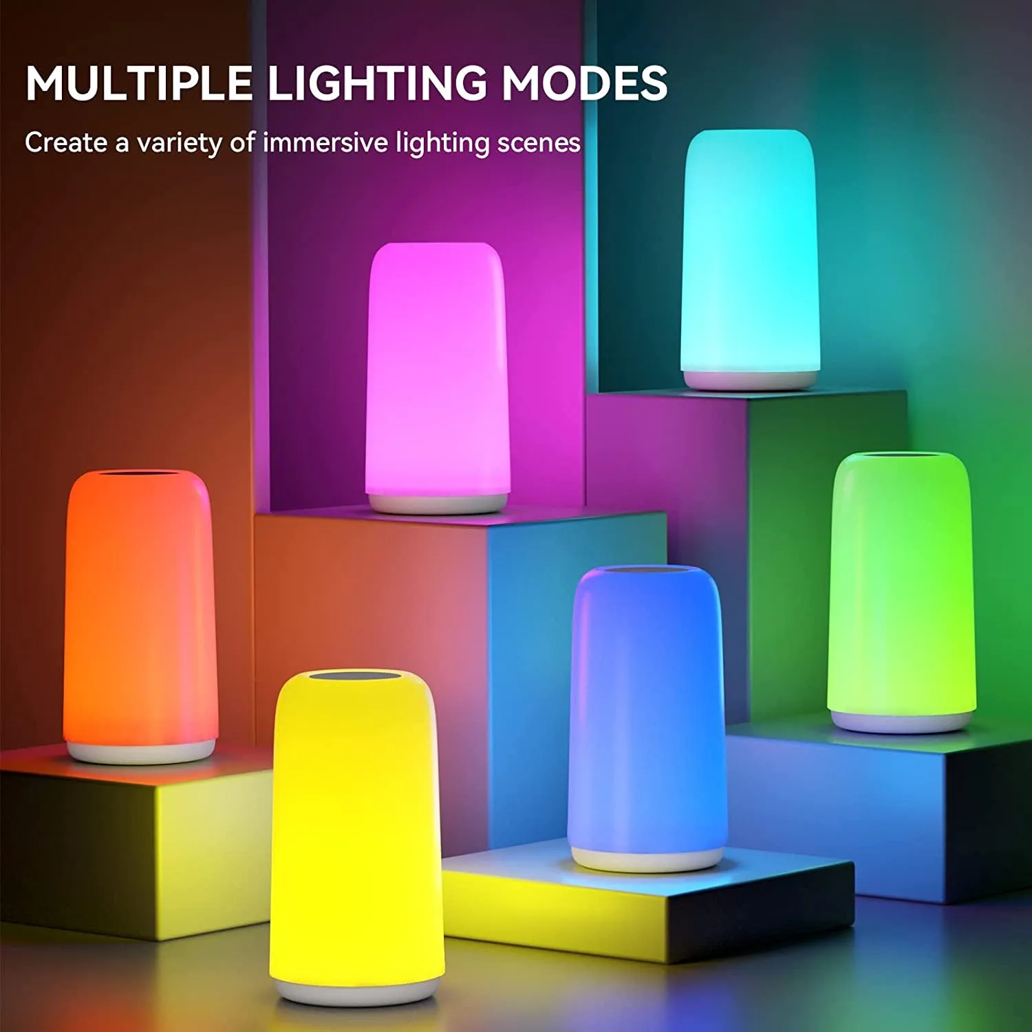 Touch Bedside Table Lamp, [Sleek Design & RGB Mode] 3 Way Dimmable Small Lamp for Bedroom, LED Lamp with Warm White Lights, Multi-Color Smart Nightstand Lamp for for Living Room Home Gifts