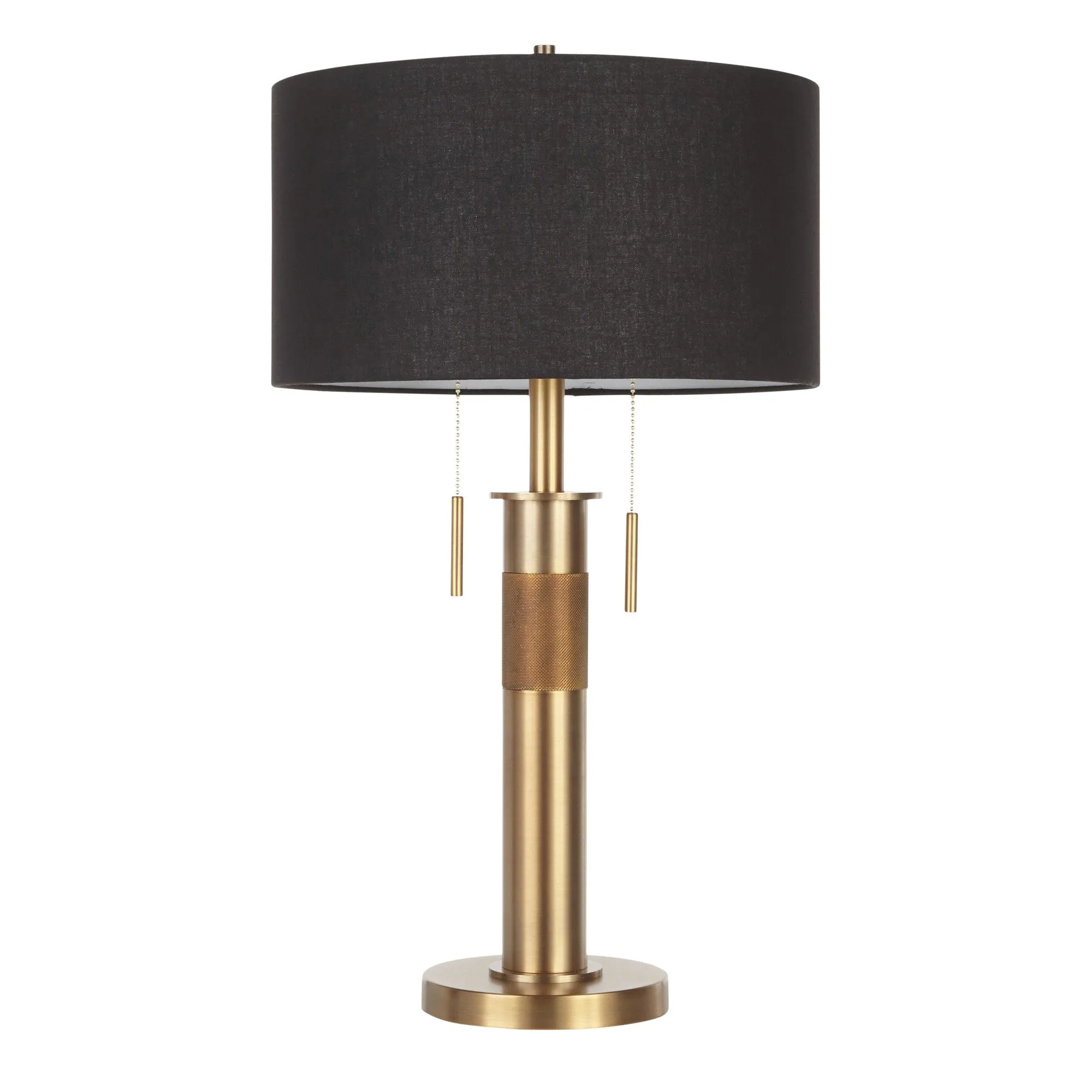 Trophy Industrial Table Lamp in Antique Brass with Black Linen Shade by LumiSource