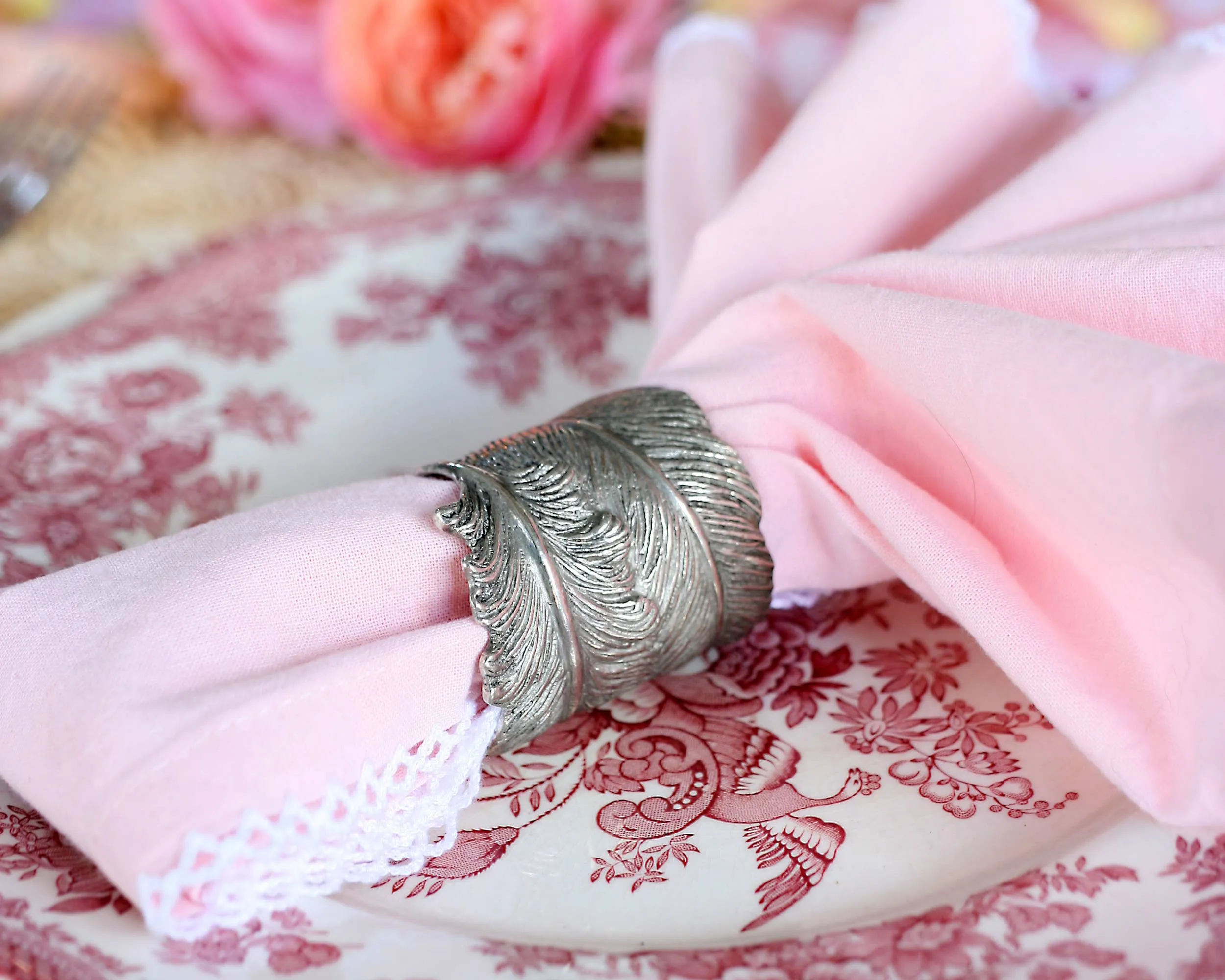 Vagabond House - Pewter Feather Napkin Ring, S/4