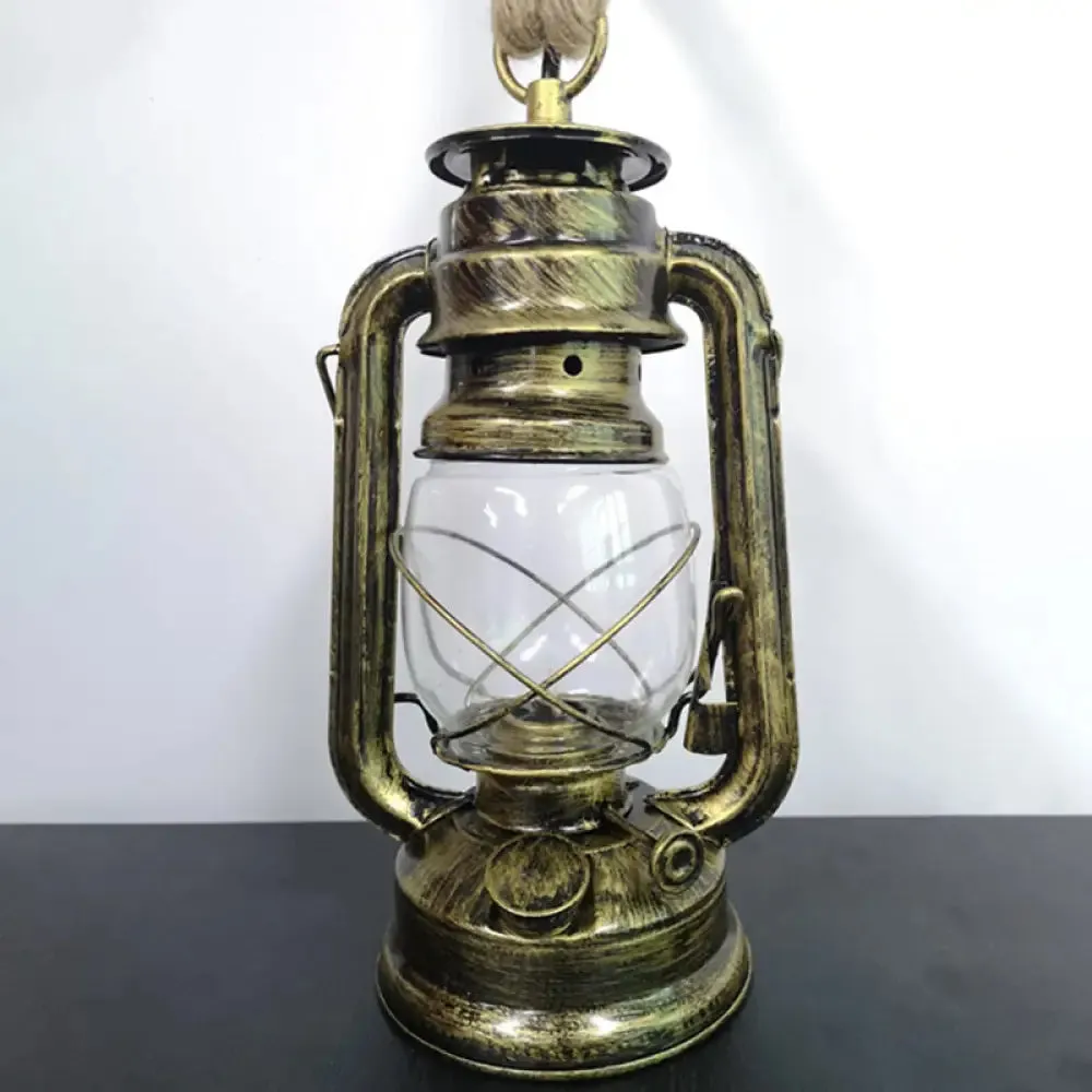 Vintage Industrial Hemp Rope Kerosene Horse Lamp Chandelier - Metal Restaurant Hanging Lighting