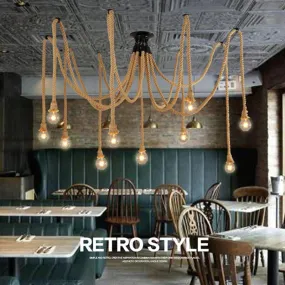 Vintage Spider Rope 5/6/8/10/12/15 Heads DIY Pendant Lamp LOFT Hemp Retro Edison Bulb Pendant Lamp For Restaurant Coffee Shop