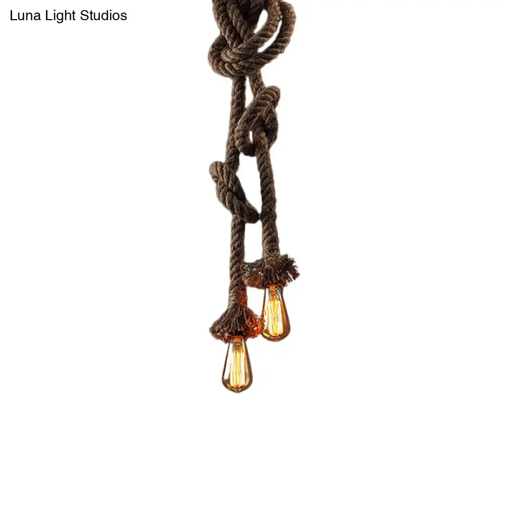 Vintage Style Light Brown Rope Pendant Light with Open Bulb - 2 Heads - Ceiling Hanging Lighting for Bar