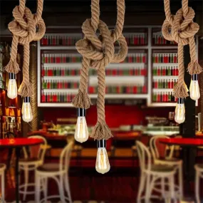 Vintage Style Light Brown Rope Pendant Light with Open Bulb - 2 Heads - Ceiling Hanging Lighting for Bar