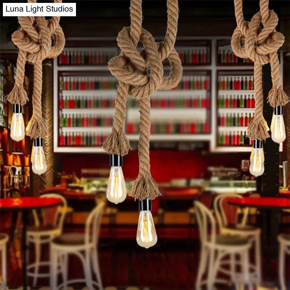 Vintage Style Light Brown Rope Pendant Light with Open Bulb - 2 Heads - Ceiling Hanging Lighting for Bar