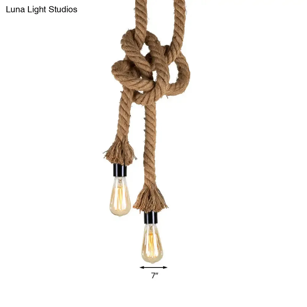 Vintage Style Light Brown Rope Pendant Light with Open Bulb - 2 Heads - Ceiling Hanging Lighting for Bar